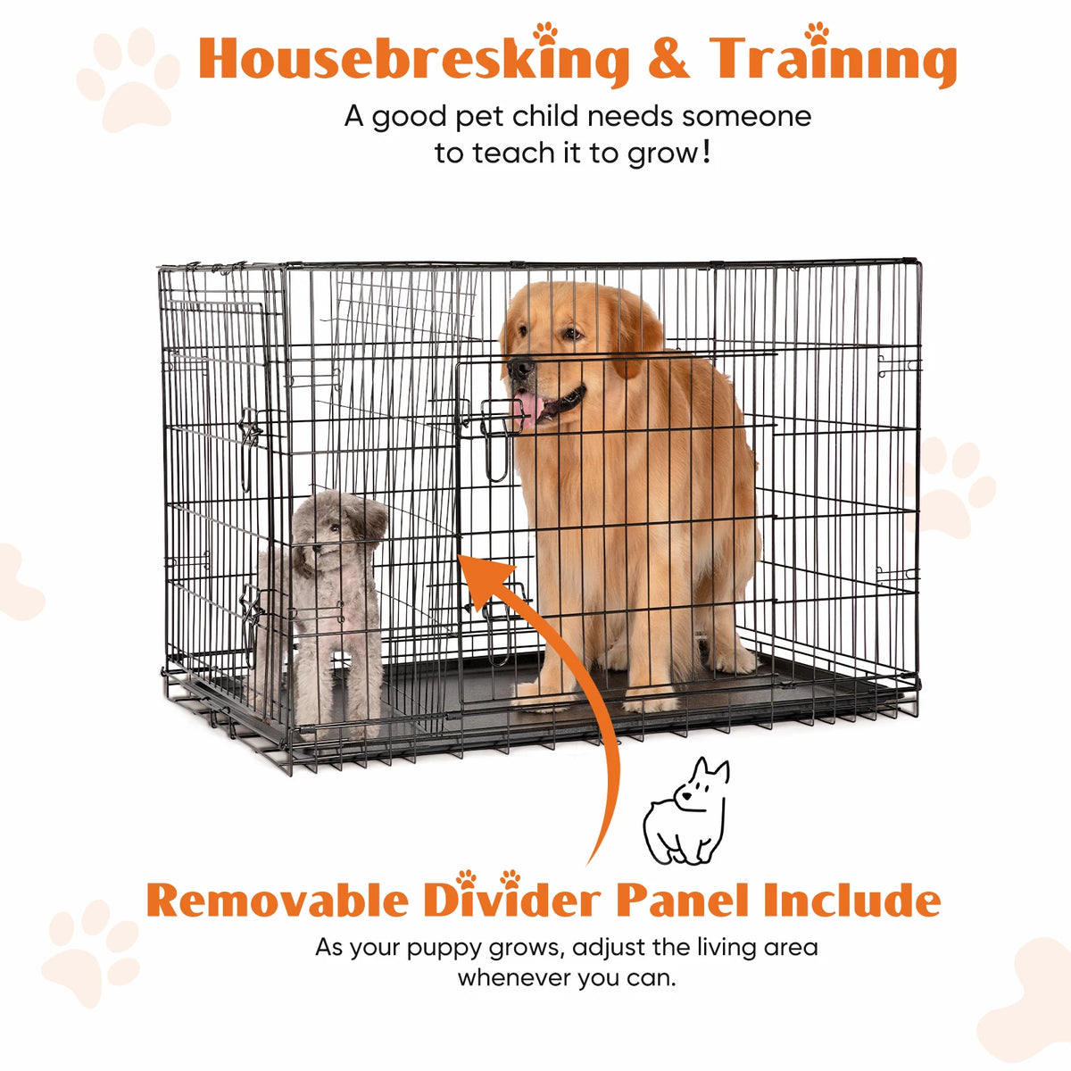 JHK Folding Metal Wire Dog Crate With Leakproof Pan Tray