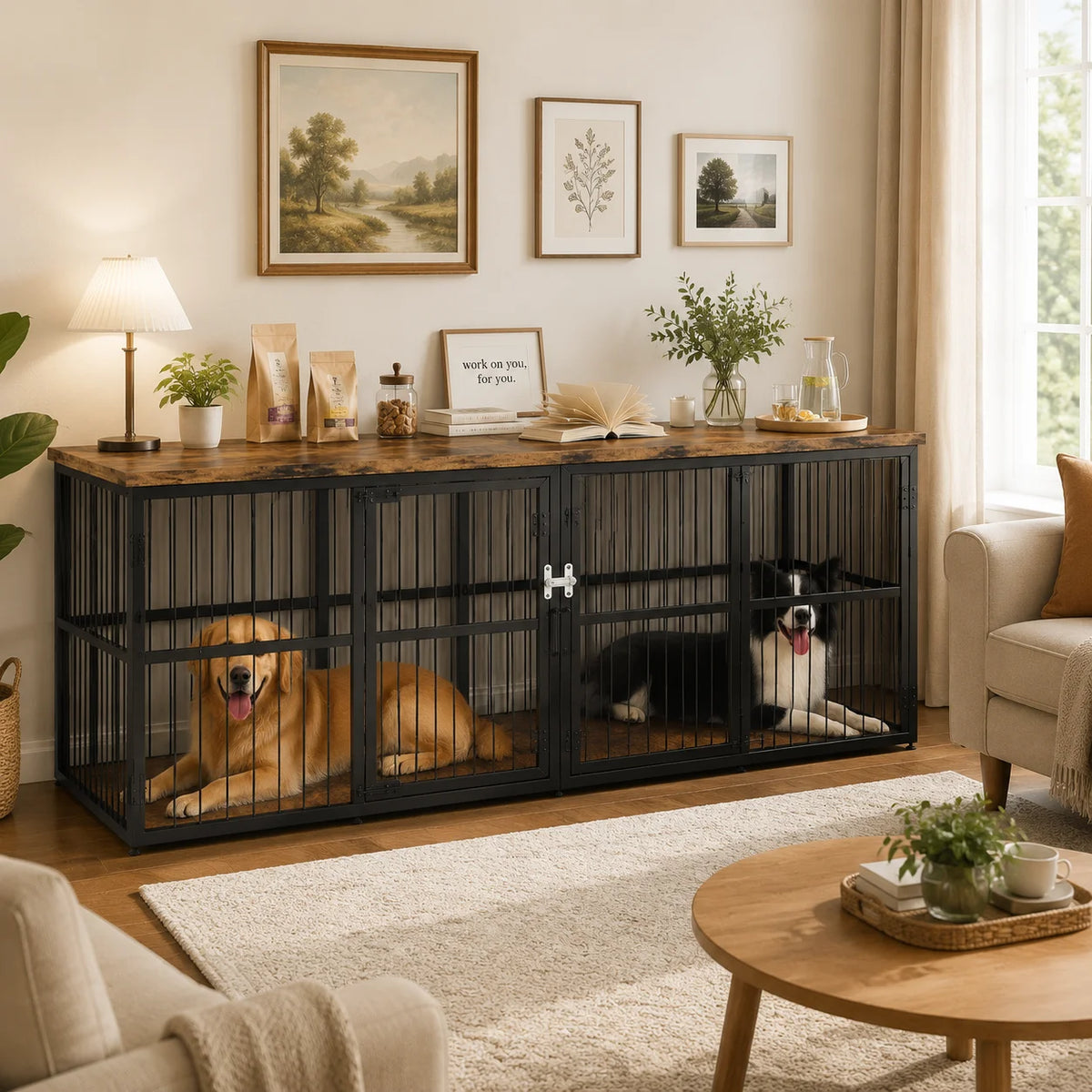 Extra Large Double Dog Crate Furniture With Divider Storage Cabinet