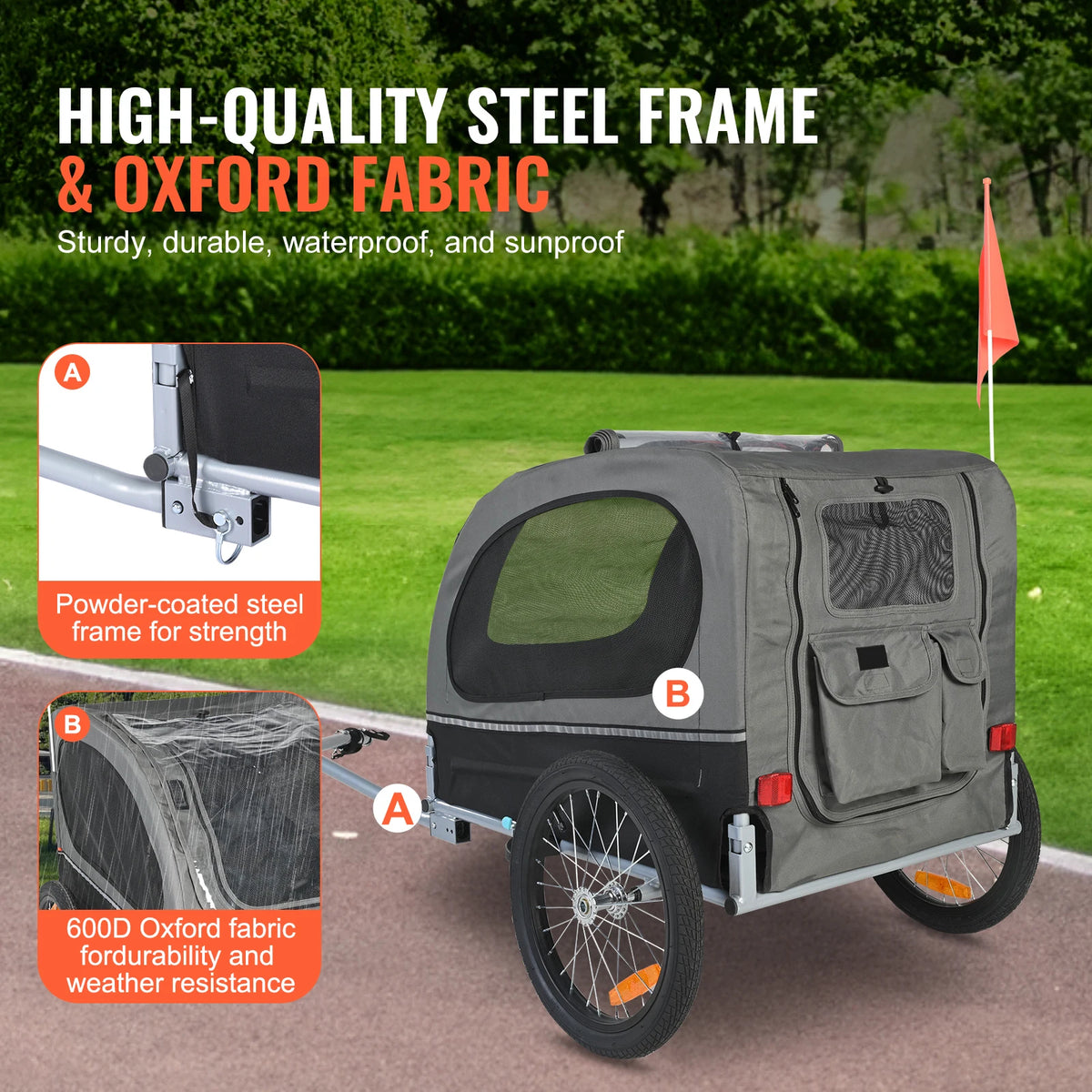 SucceBuy Dog Bicycle Trailer Pet Carrier with Wheels and Flag