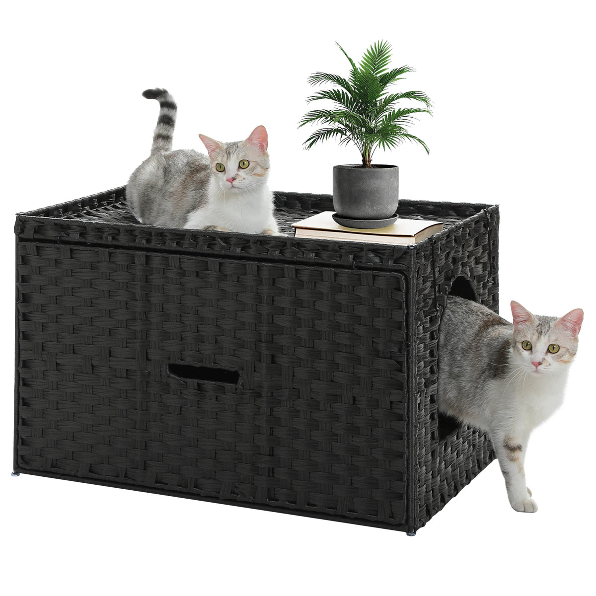 PEQULTI Rattan Cat Litter Box Enclosure with Flip Up Door