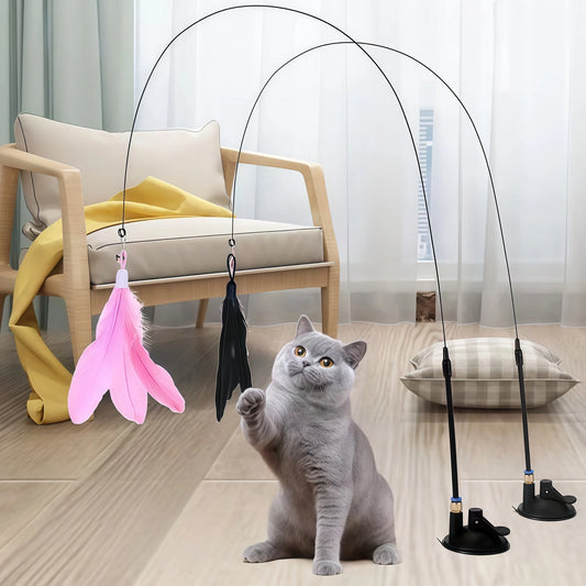 Cat Teaser Pole Toy Extended Rod With Replaceable Feather Head