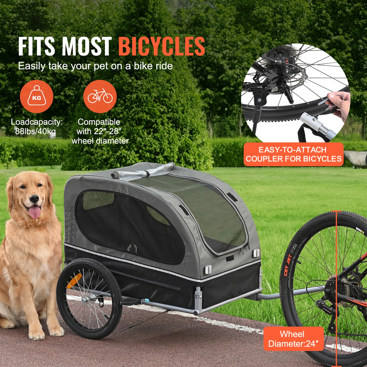 SucceBuy Dog Bicycle Trailer Pet Carrier with Wheels and Flag