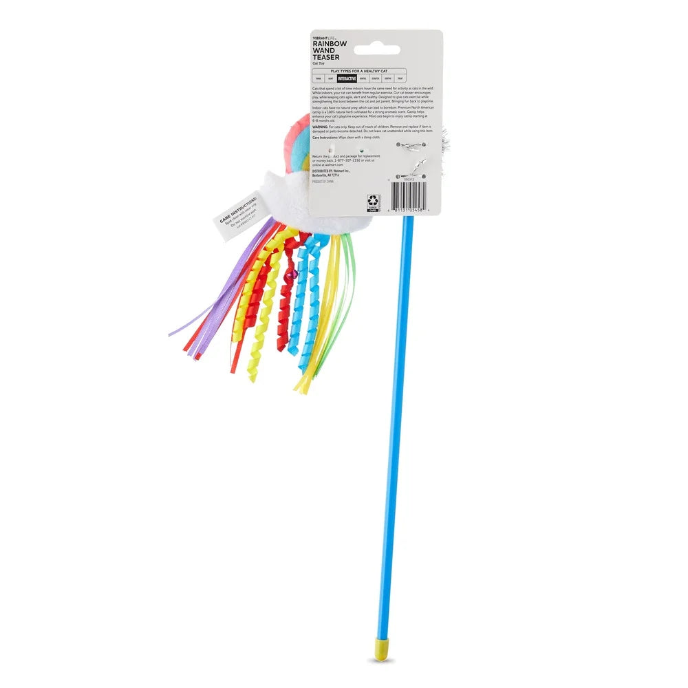 XMSJCN Catnip Rainbow Wand Teaser Plush Cat Toy Playtime