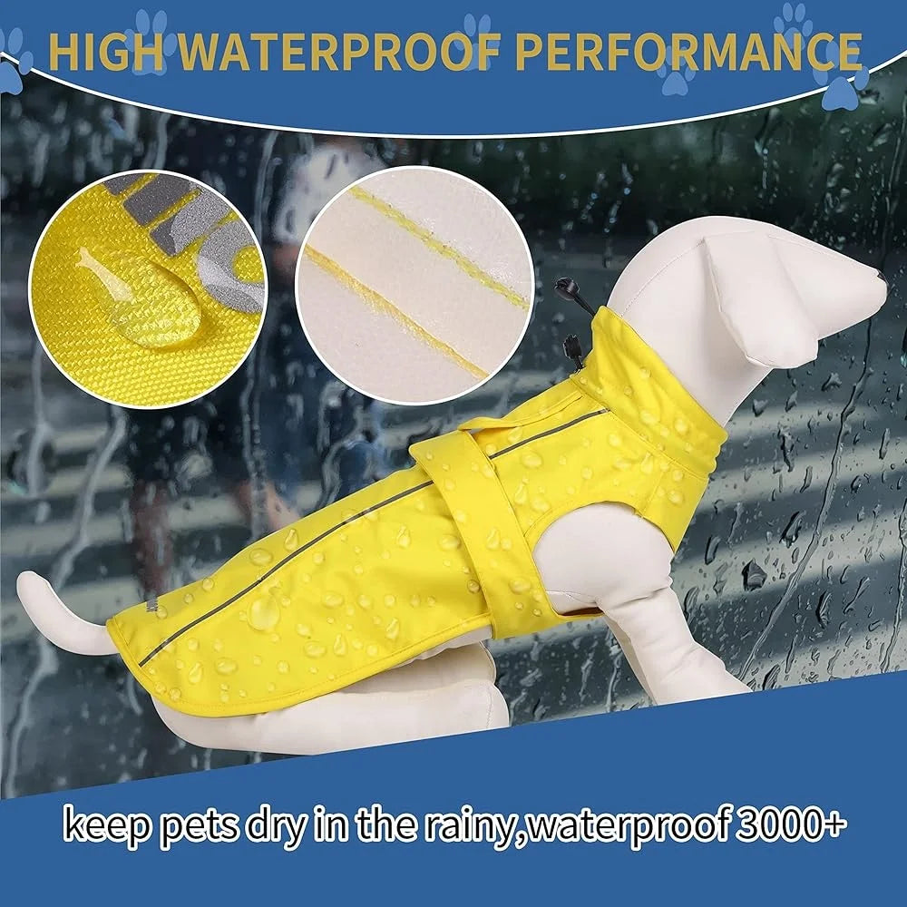 Waterproof Dog Raincoat Adjustable Breathable Jacket with Leash Hole Reflective Strip Lightweight Windproof Weather Resistant