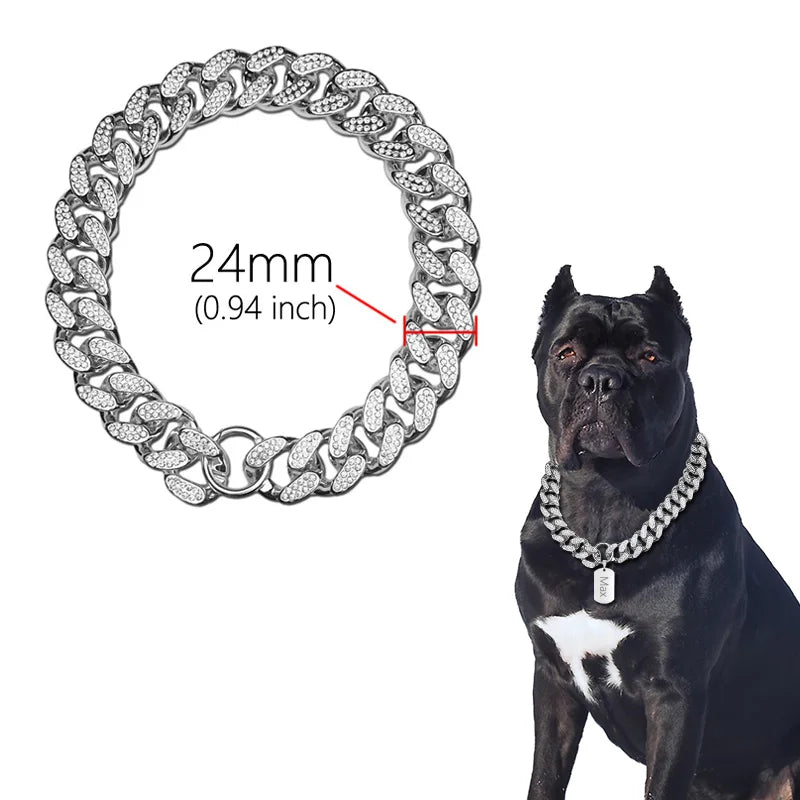 ABS Plastic Diamond Inlay Dog Collar Sparkle Pet Accessory