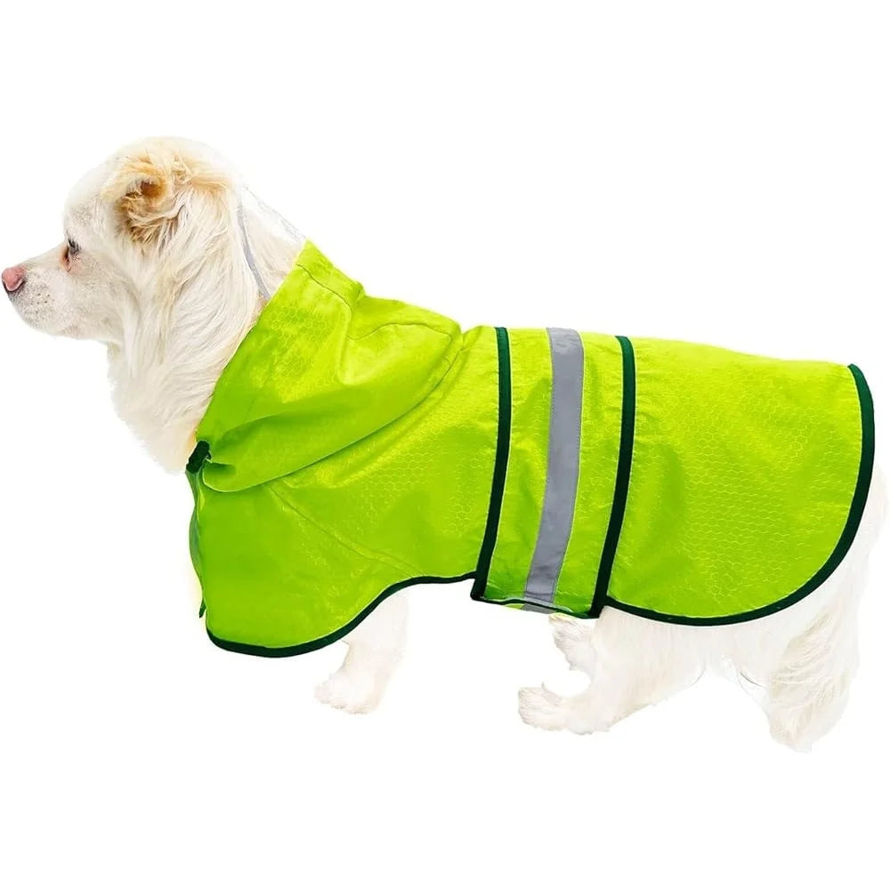 Waterproof Dog Raincoat Reflective Lightweight Breathable Hooded Slicker Jacket Adjustable Belly Strap Rain Poncho Outdoor Use