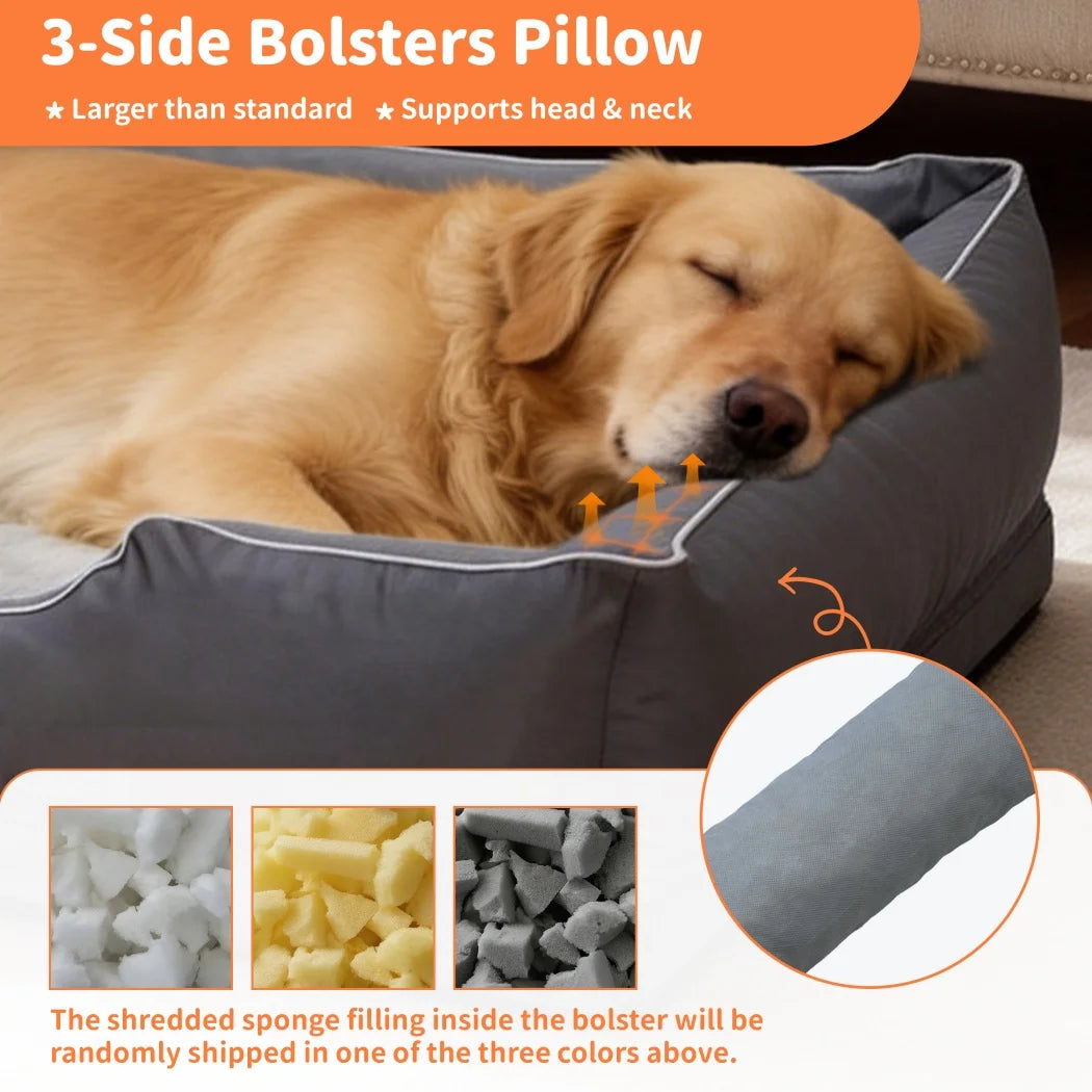 BORWART Orthopedic Dog Bed With Bolster For Deep Snuggling