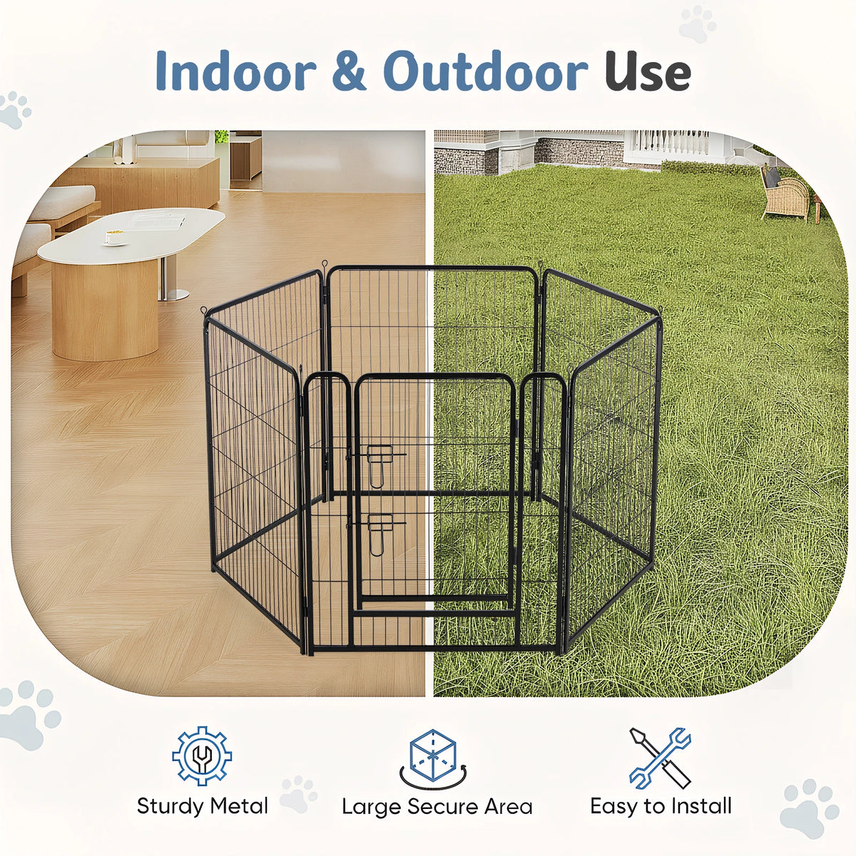 JHK Foldable Metal Dog Playpen Fence for Indoor Outdoor Exercise
