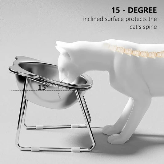 304 Stainless Steel Raised Cat Bowl With Tilted Neck Design