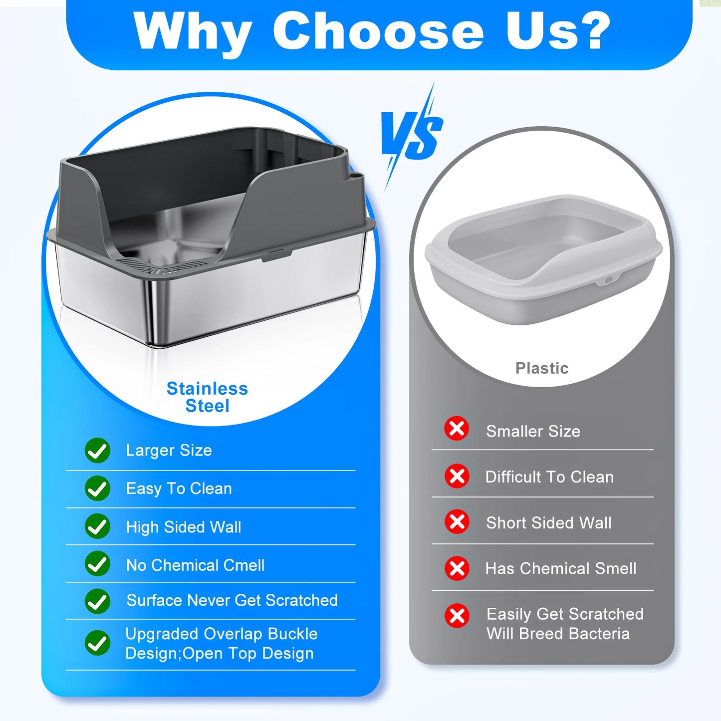Stainless Steel Cat Litter Box Semi Closed Splash Proof Leakproof