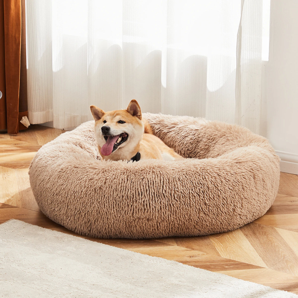JHK Washable Calming Plush Faux Fur Dog Bed with Grip