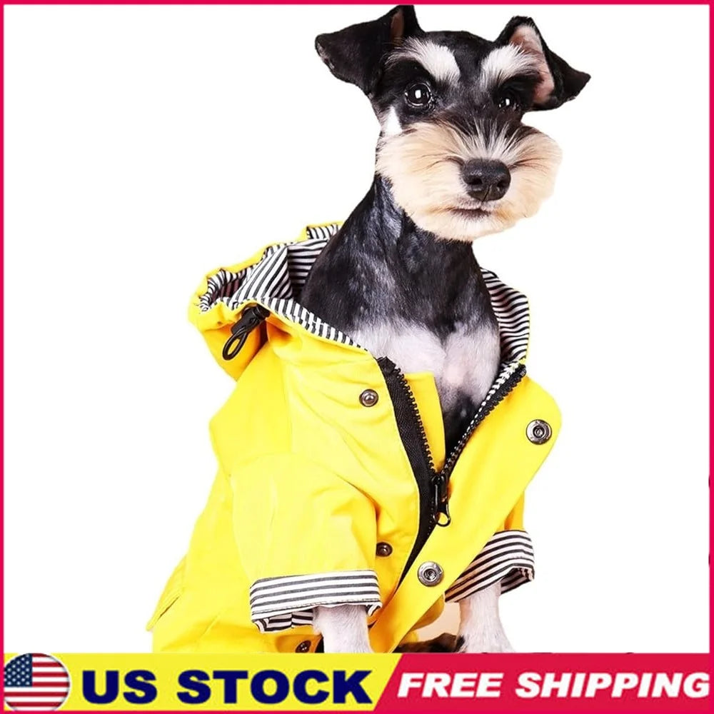 Dog Raincoat Waterproof Jacket with Hood Comfortable Four Leg Design Stylish Rain Gear Small Dogs Machine Washable Pockets
