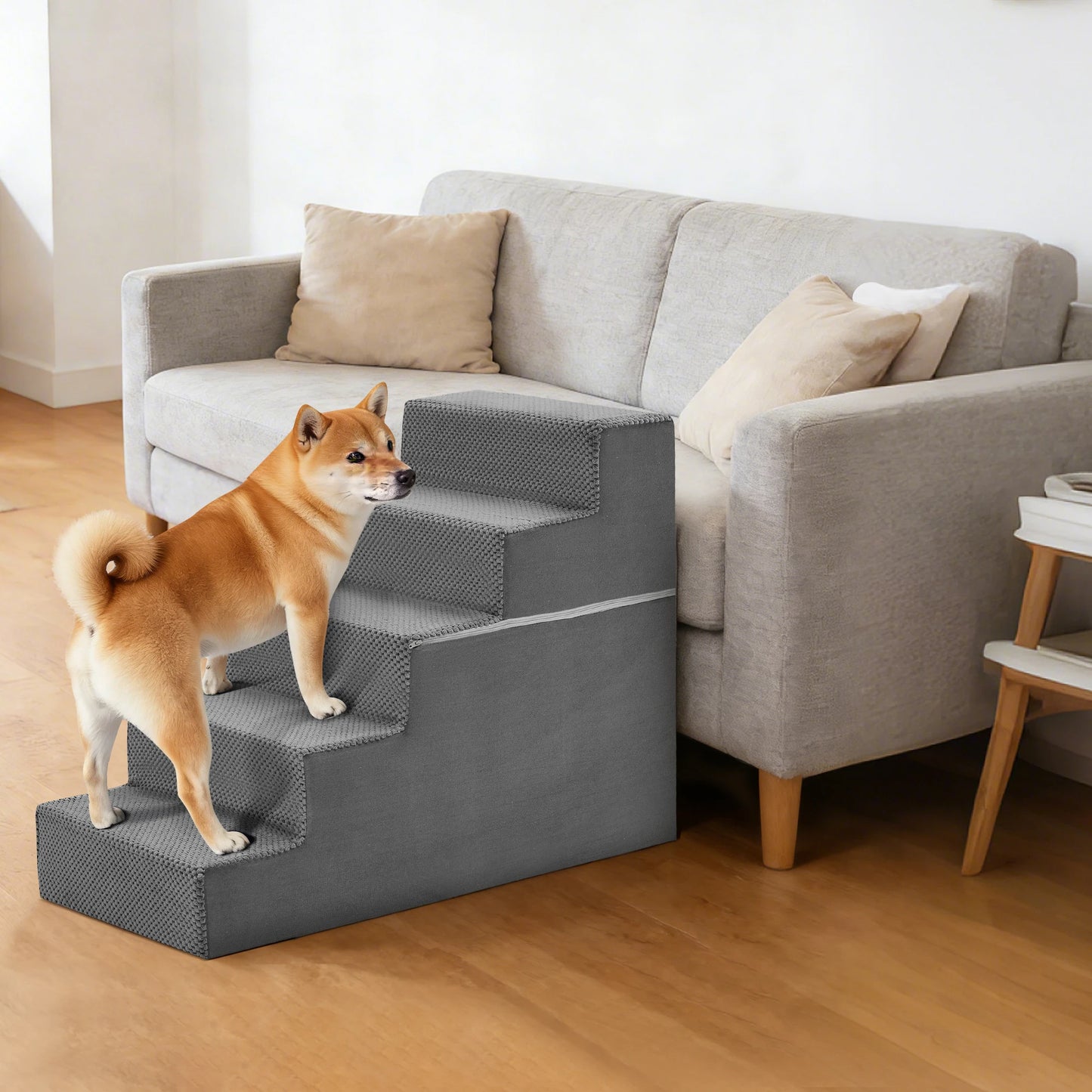 JHK 3-5 Step Right Angled Foam Dog Stairs Ramp Indoor