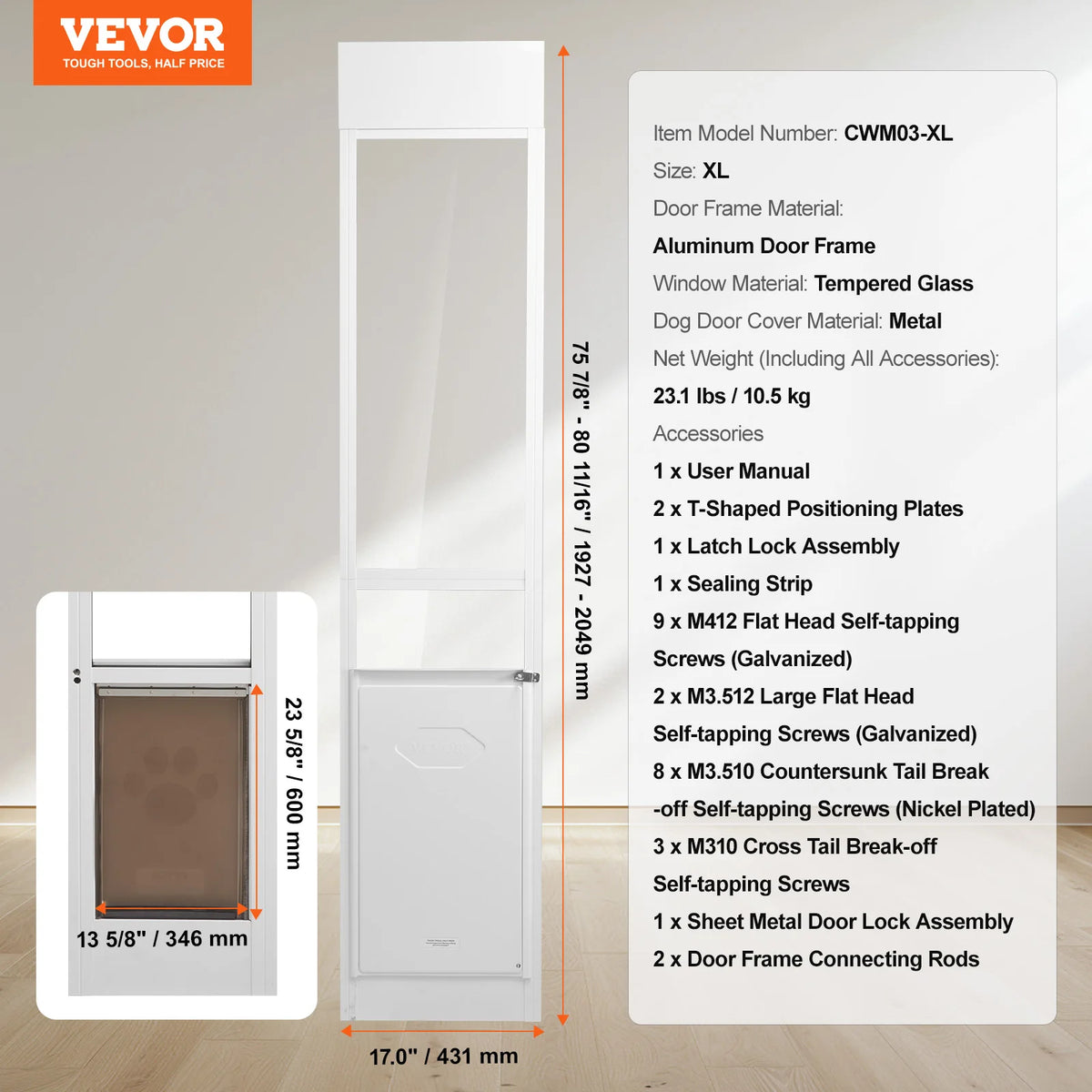 SucceBuy Adjustable Sliding Glass Door Dog Door With Aluminum Frame