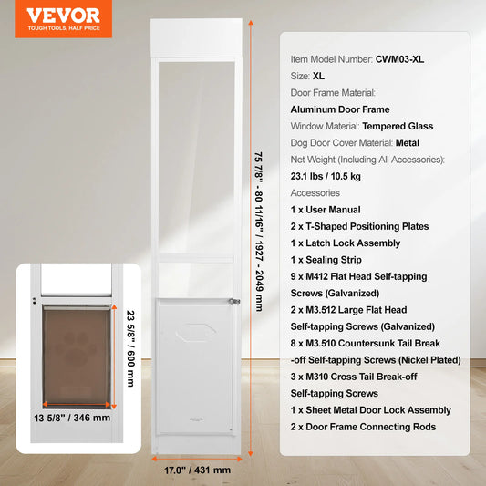 SucceBuy Adjustable Sliding Glass Door Dog Door With Aluminum Frame
