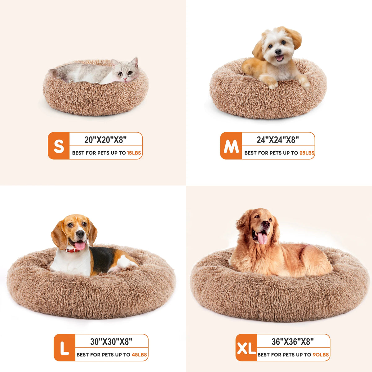 JHK Washable Calming Plush Faux Fur Dog Bed with Grip