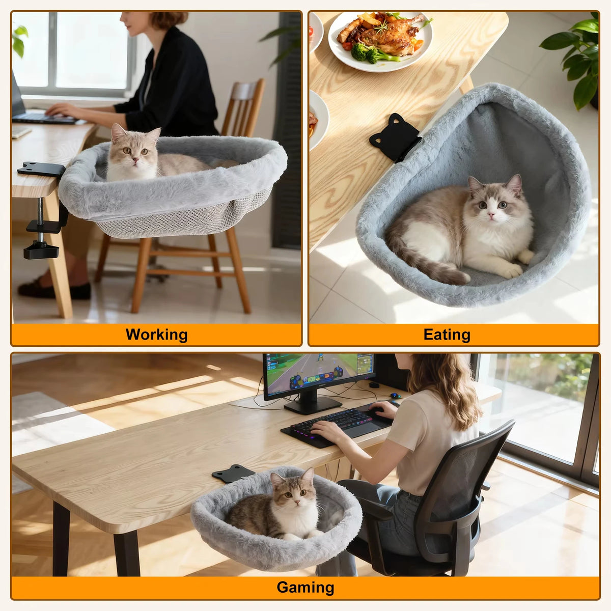 CWV Foldable Cat Desk Bed Hammock With Clamp Mount