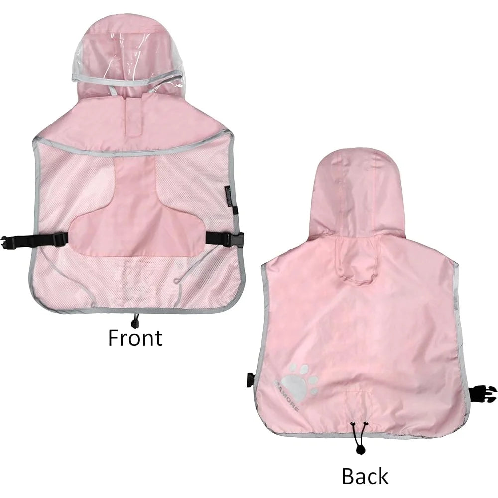 Breathable Waterproof Dog Raincoat Adjustable Hooded Poncho with Leash Hole Reflective Strip Medium Large Small Pets
