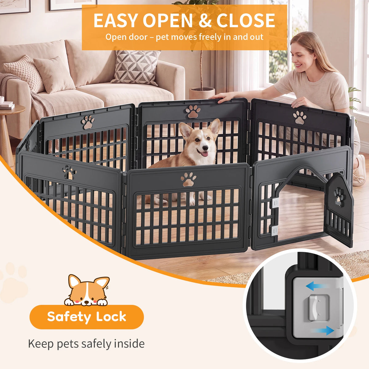 JHK Injection Molded Expandable Folding Indoor Outdoor Dog Playpen