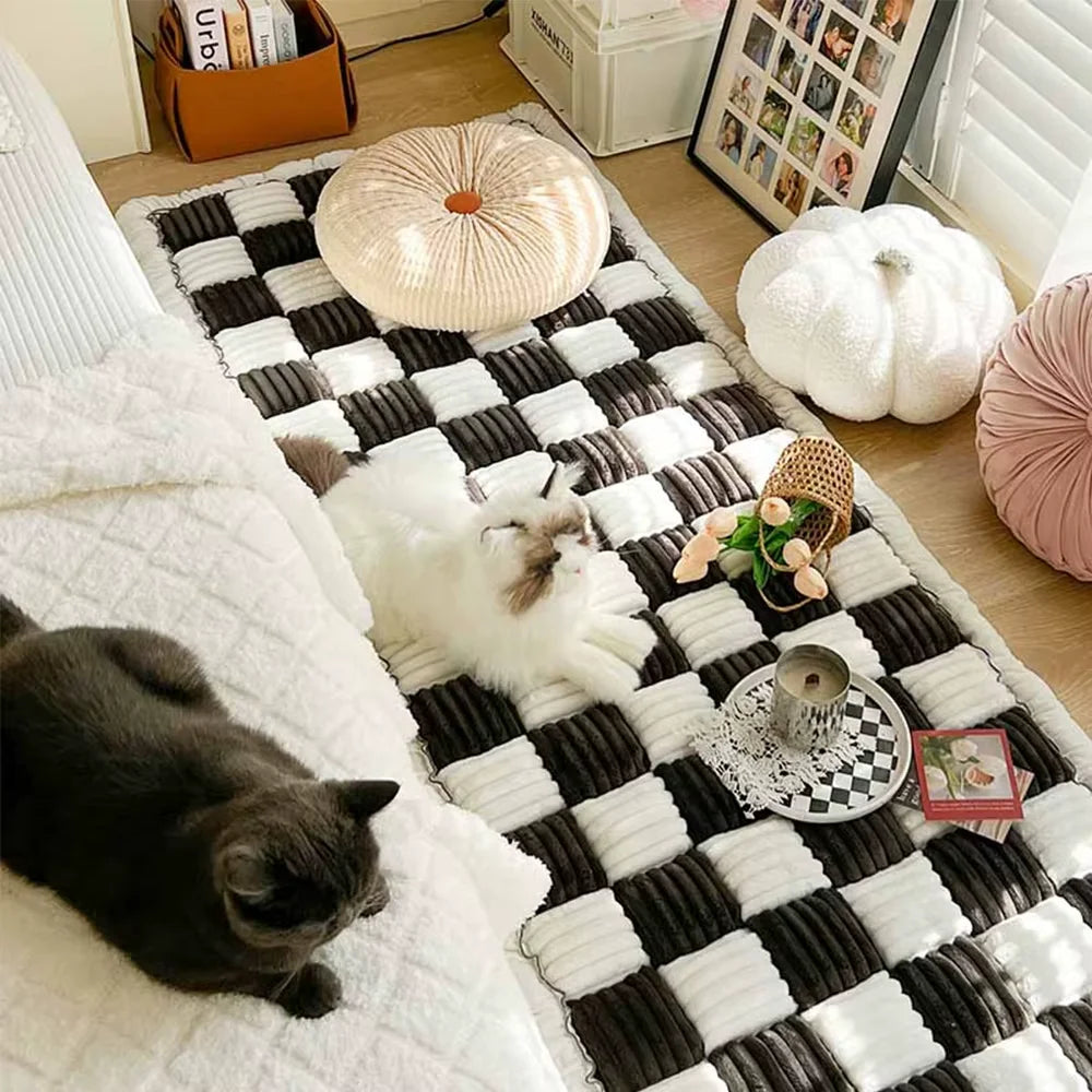CWV Waterproof Plaid Coral Fleece Pet Bed Mat Cover