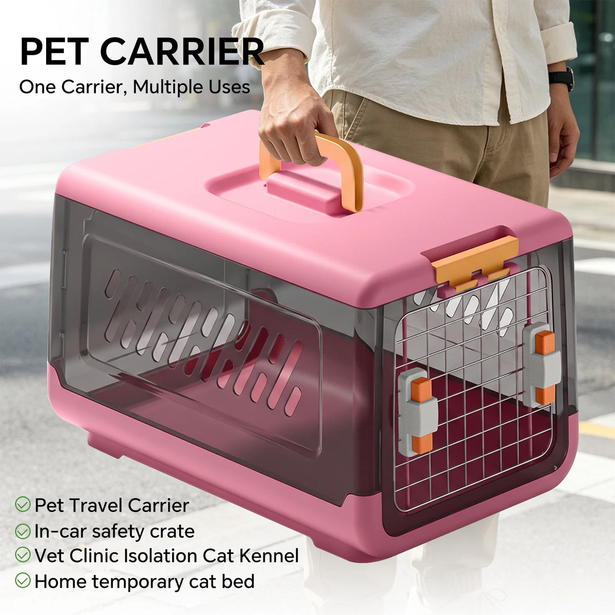 Ventilated Pet Travel Carrier Box with Removable Easy Clean Design