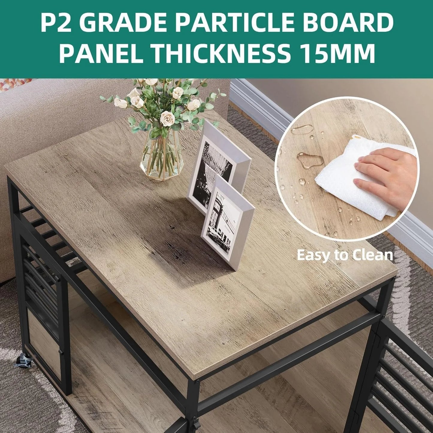 ZUIJI Heavy Duty Wooden Dog Crate Table With Wheels