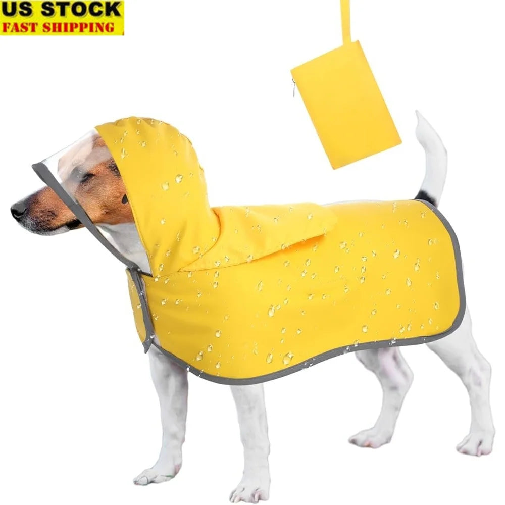 Waterproof Dog Raincoat Adjustable Reflective Slicker Poncho Transparent Hood Double Layer Comfort Outdoor Travel Utility