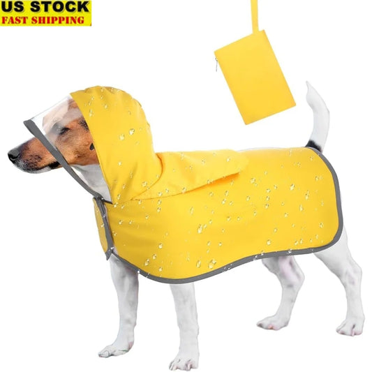 Waterproof Dog Raincoat Adjustable Reflective Slicker Poncho Transparent Hood Double Layer Comfort Outdoor Travel Utility