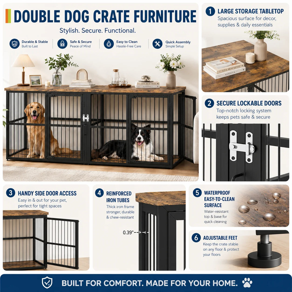 Extra Large Double Dog Crate Furniture With Divider Storage Cabinet