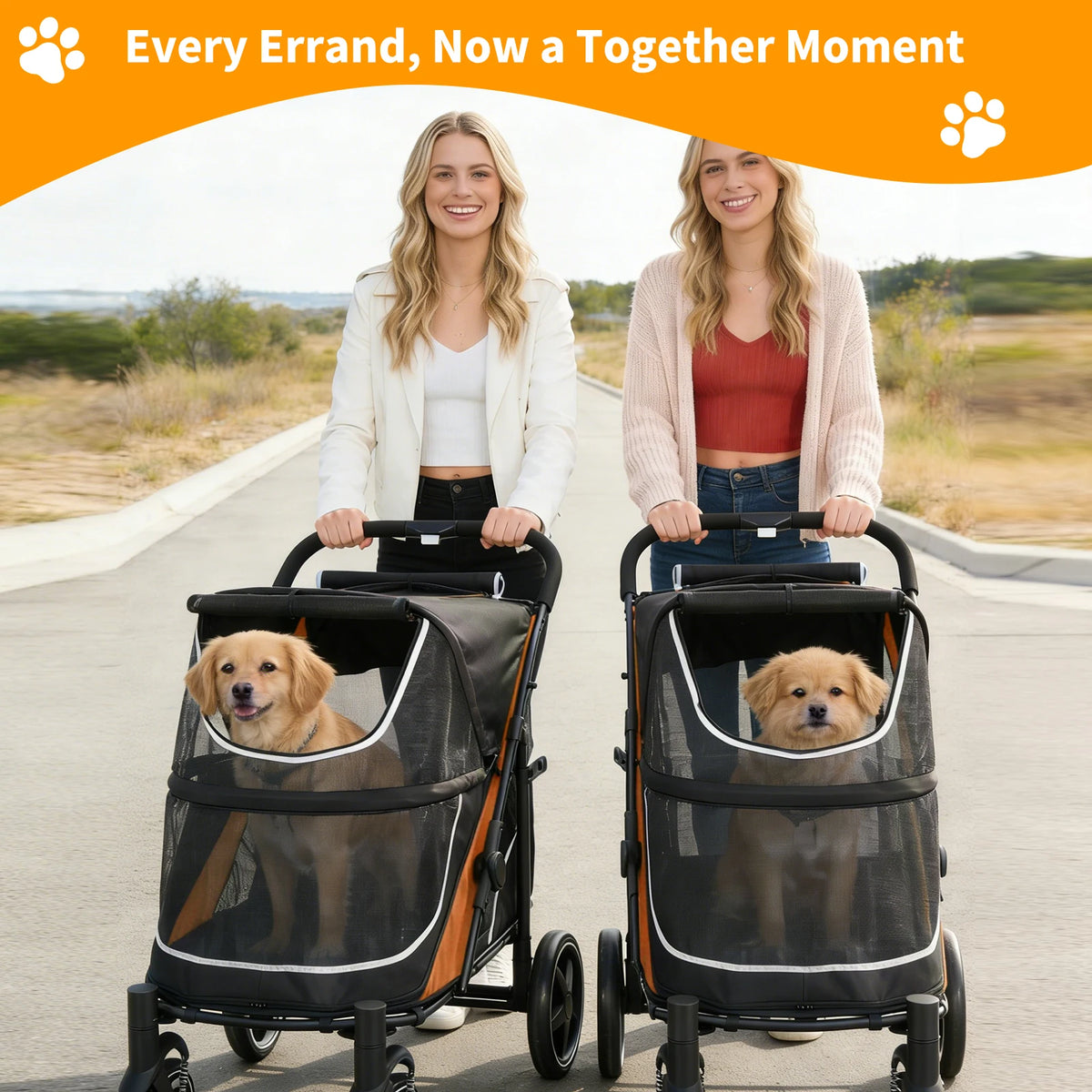 Foldable Pet Stroller for Large and Medium Dogs with Canopy