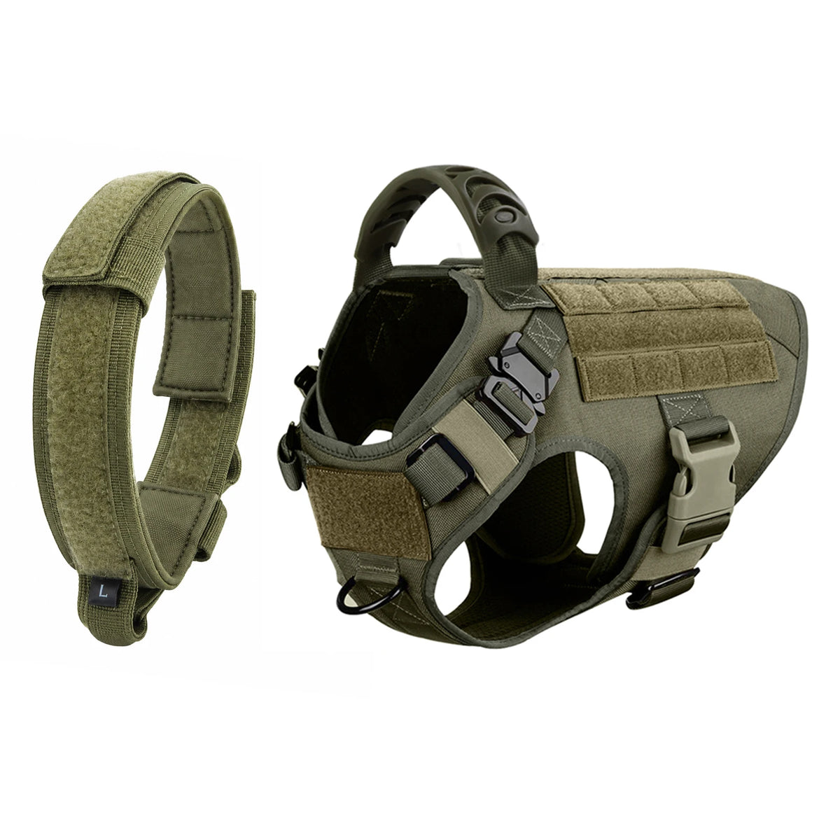 PETRAVEL Tactical Dog Harness and Nylon Collar Set for Walking