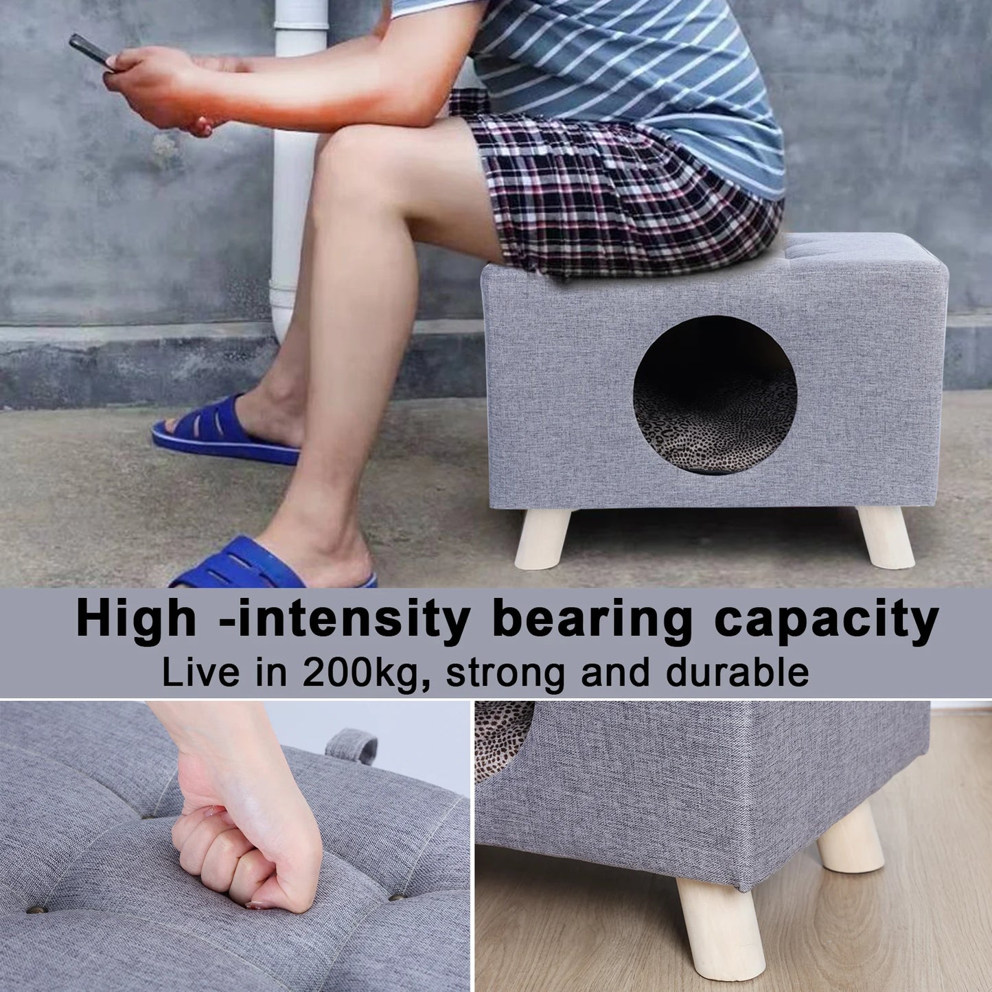 Guangdong Cat Cube Wooden House With Feet And Cushion