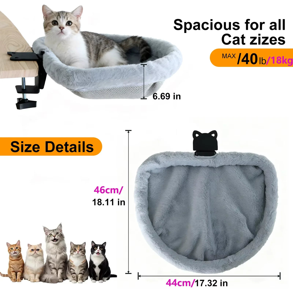 CWV Foldable Cat Desk Bed Hammock With Clamp Mount