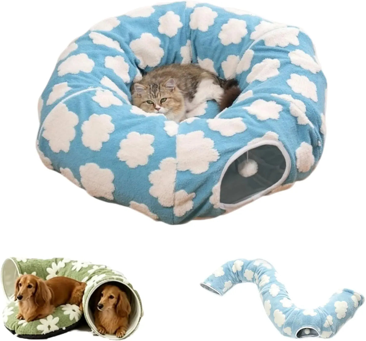 Dachshund Tunnel Bed Flower Design Plush Foldable Dog Bed