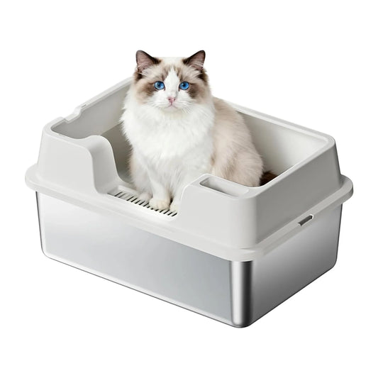 HiMISS Stainless Steel Cat Litter Box with Nonstick Base