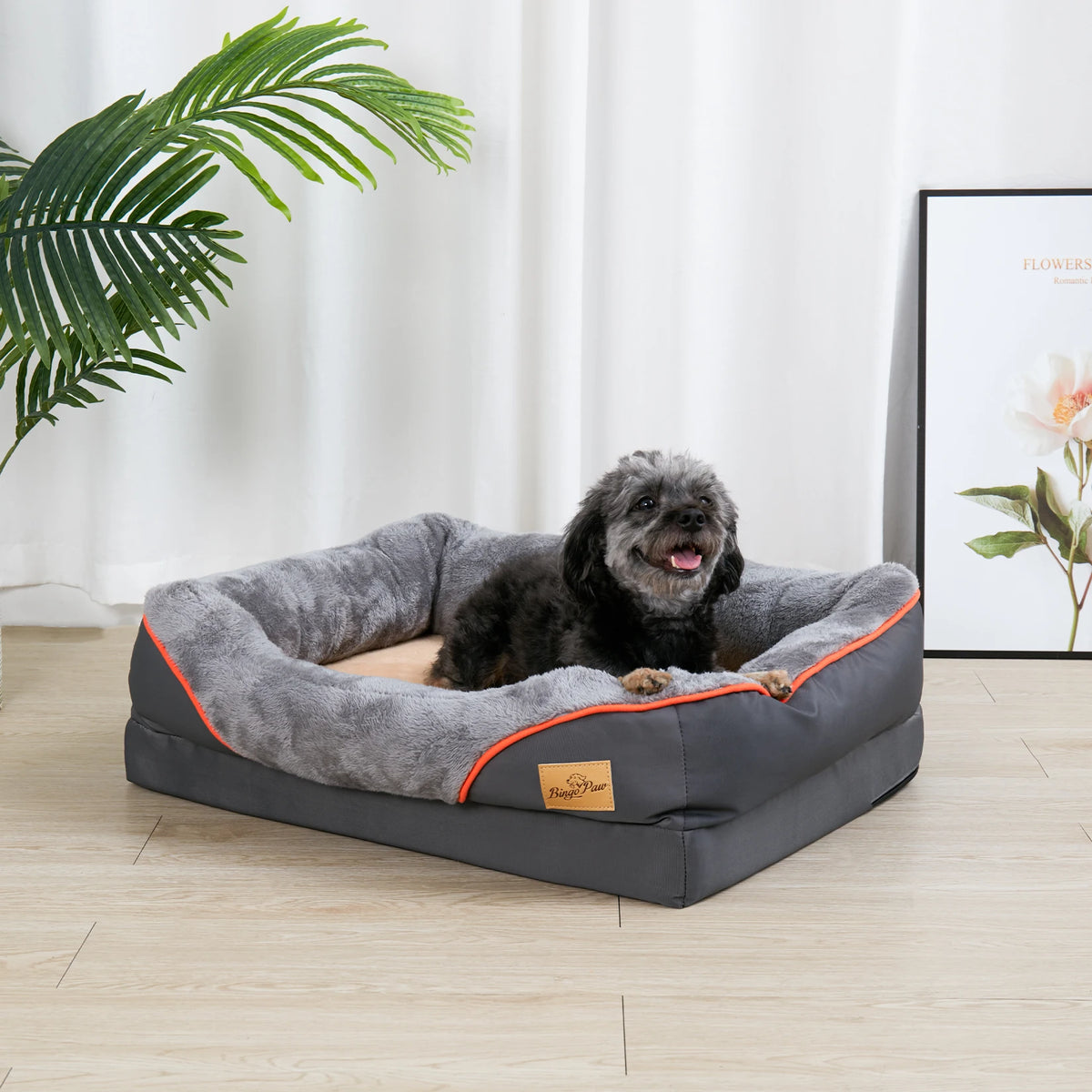 BINGOPAW Orthopedic Dog Bed Foam Bolster Removable Washable Cover