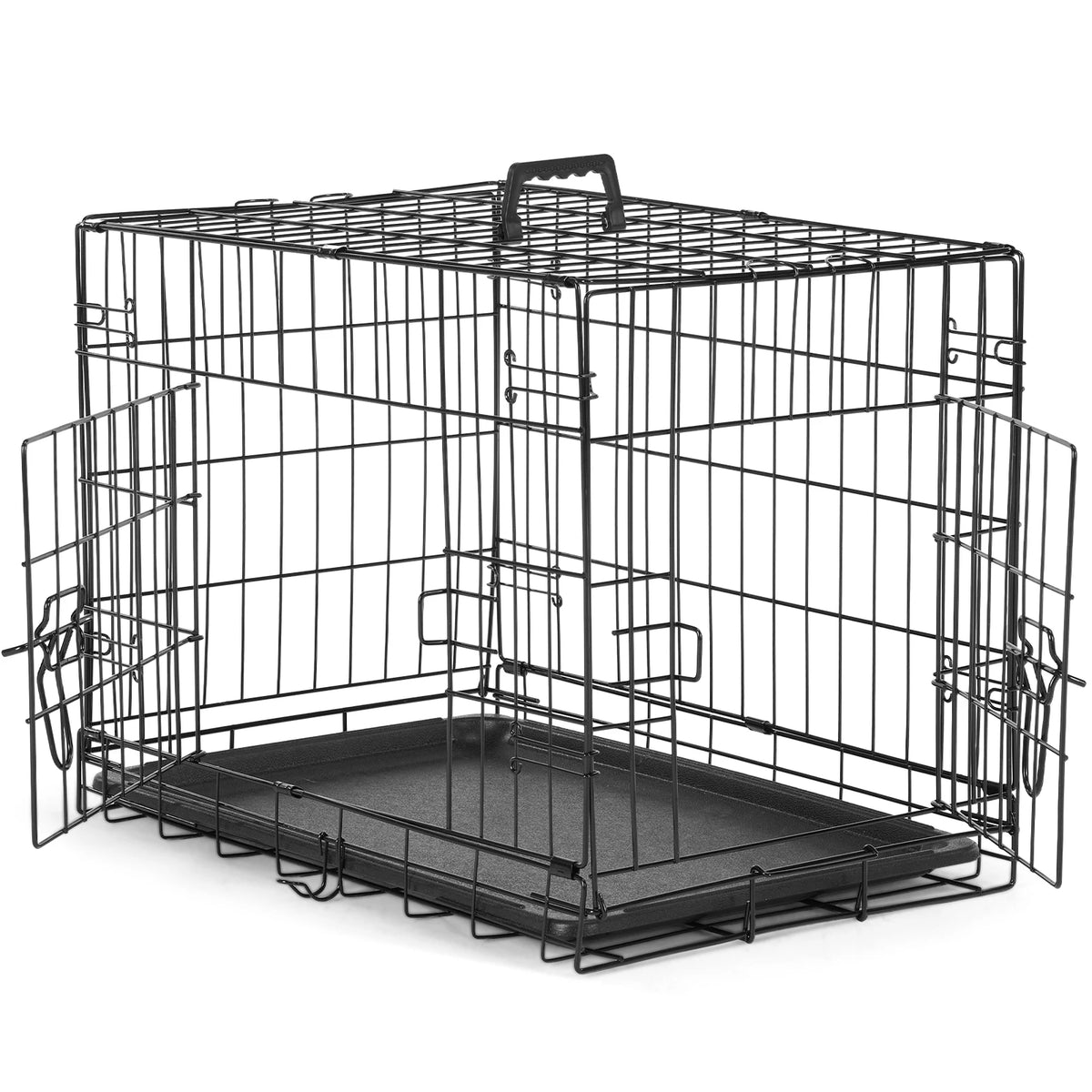 JHK Folding Metal Wire Dog Crate With Leakproof Pan Tray