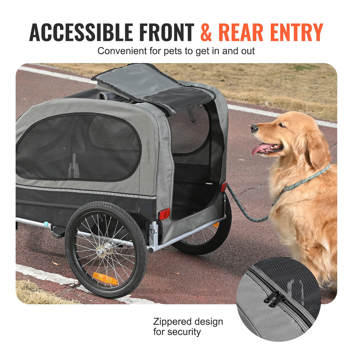 SucceBuy Dog Bicycle Trailer Pet Carrier with Wheels and Flag