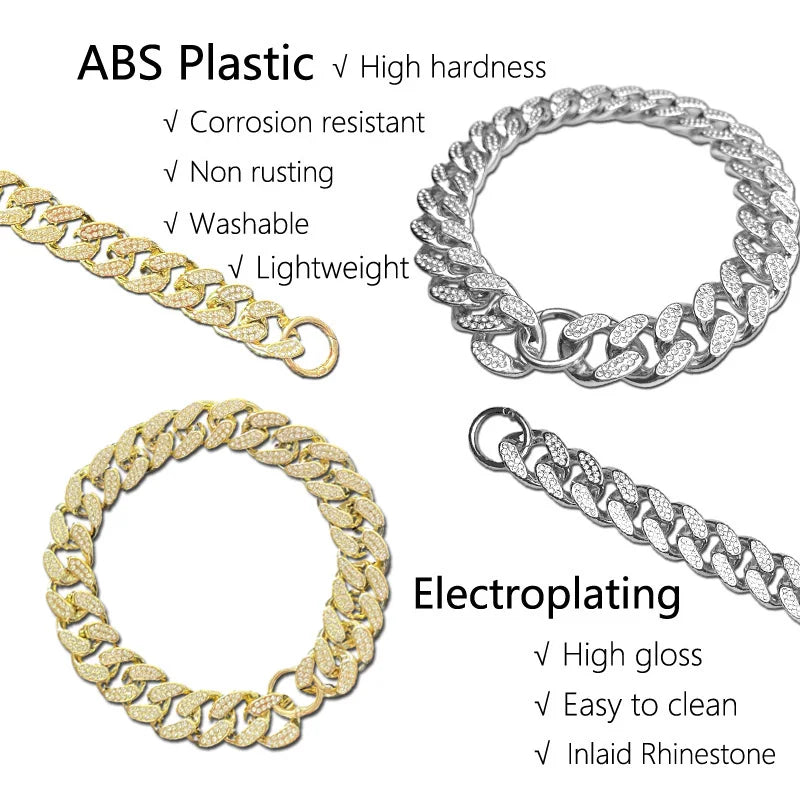 ABS Plastic Diamond Inlay Dog Collar Sparkle Pet Accessory