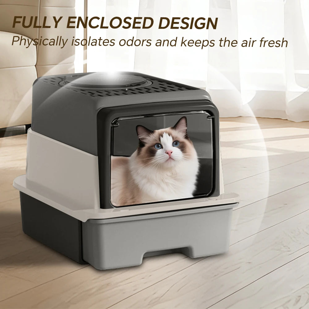 Enclosed Draw-Out Cat Litter Box With Splash-Proof Easy-Clean Design