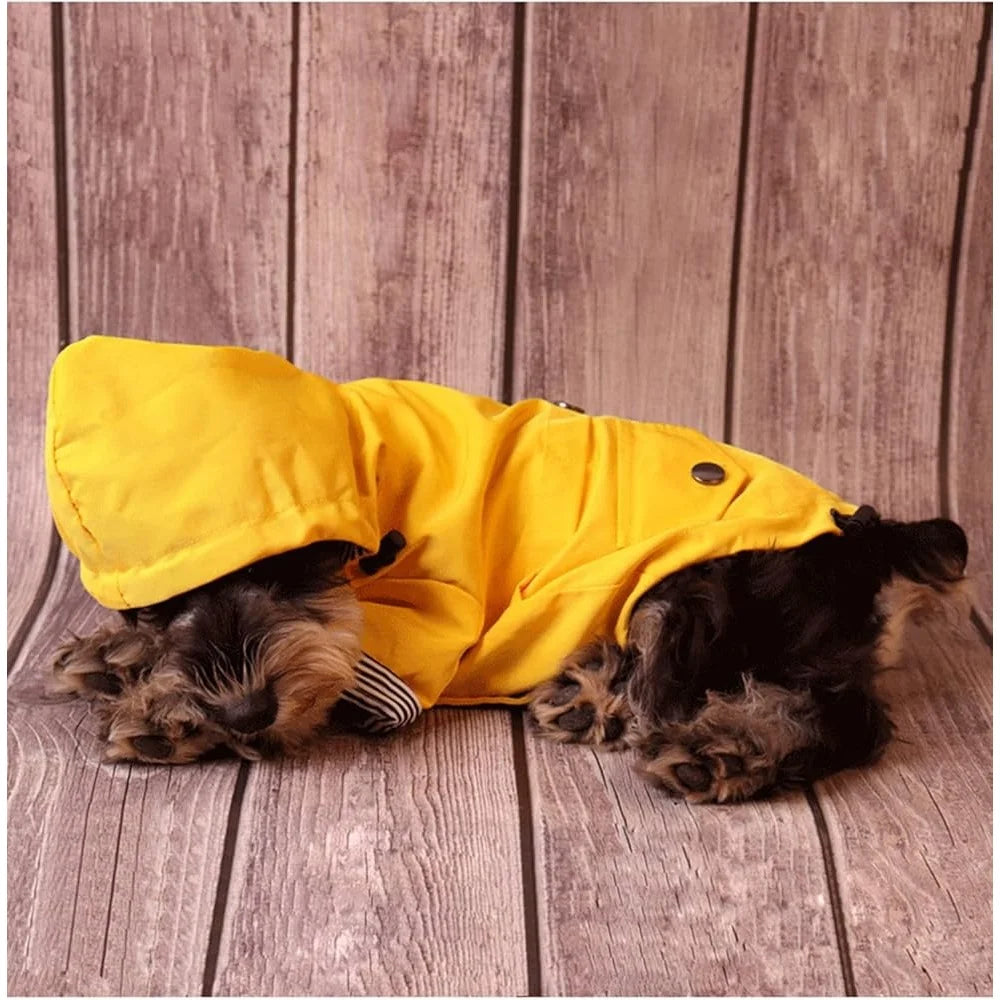 Dog Raincoat Waterproof Jacket with Hood Comfortable Four Leg Design Stylish Rain Gear Small Dogs Machine Washable Pockets