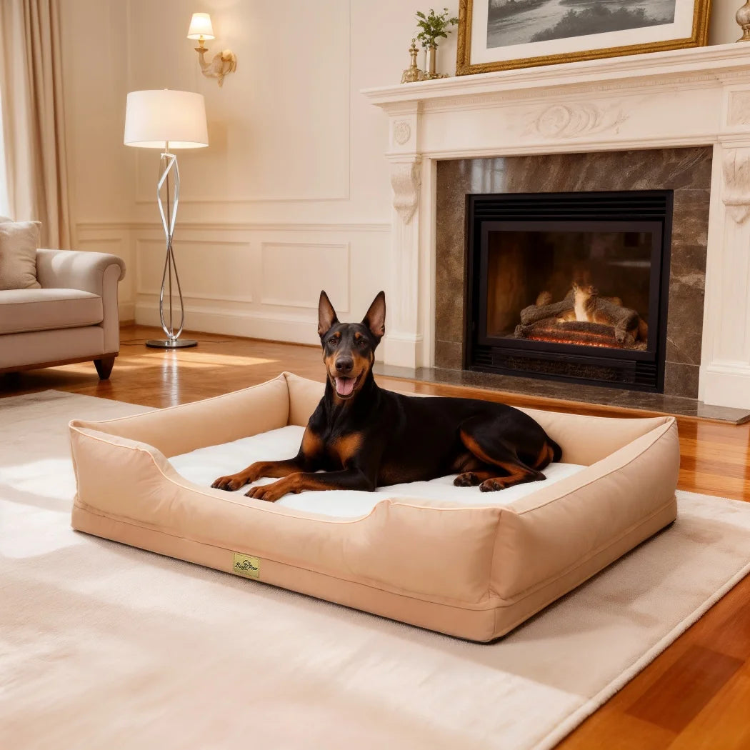 BORWART Orthopedic Dog Bed With Bolster For Deep Snuggling