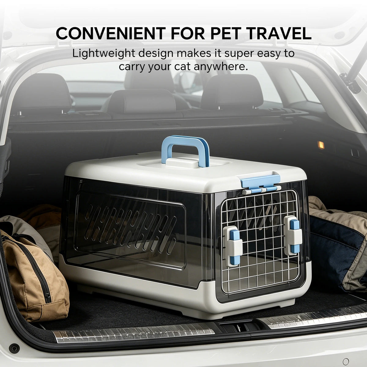 Ventilated Pet Travel Carrier Box with Removable Easy Clean Design