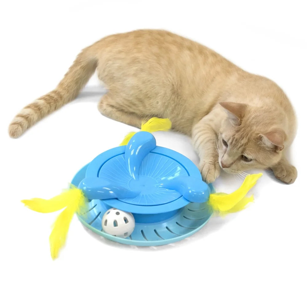 XMSJCN Interactive Cat Toy Ball Track Spinner Feathers