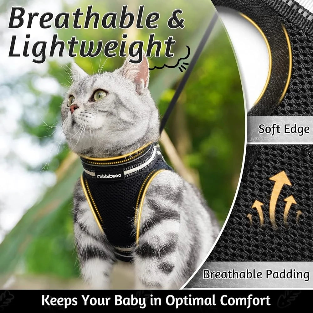 Fujian Cat Harness And Leash Set Adjustable Vest Reflective