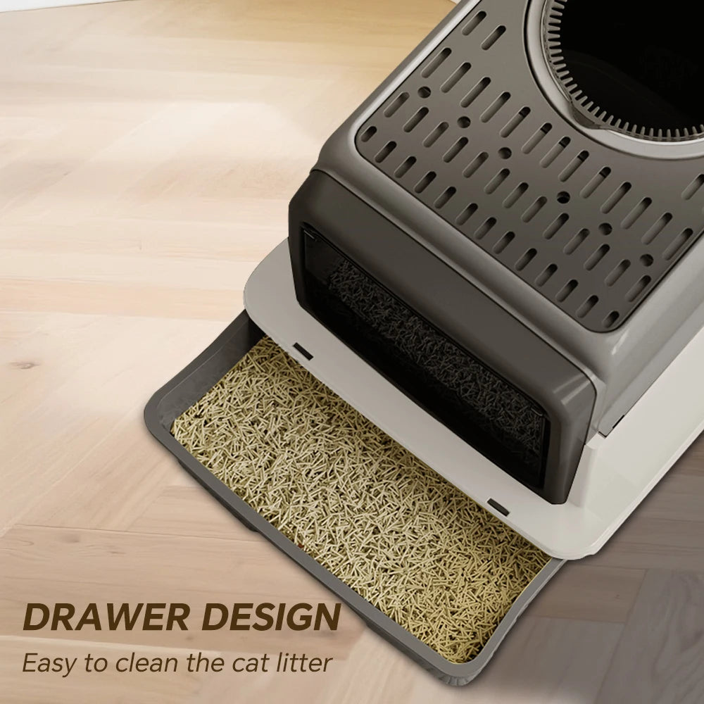 Enclosed Draw-Out Cat Litter Box With Splash-Proof Easy-Clean Design