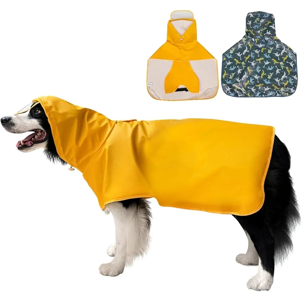 Adjustable Waterproof Dog Raincoat with Clear Hood Lightweight Pet Jacket with Leash Hole Perfect Outdoors Rainy Weather