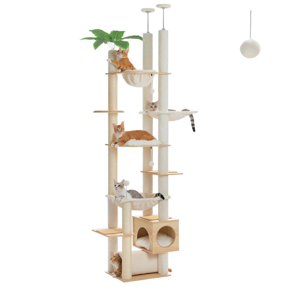 PAWZ Road Wooden Cat Tree with Hammock and Scratching Posts