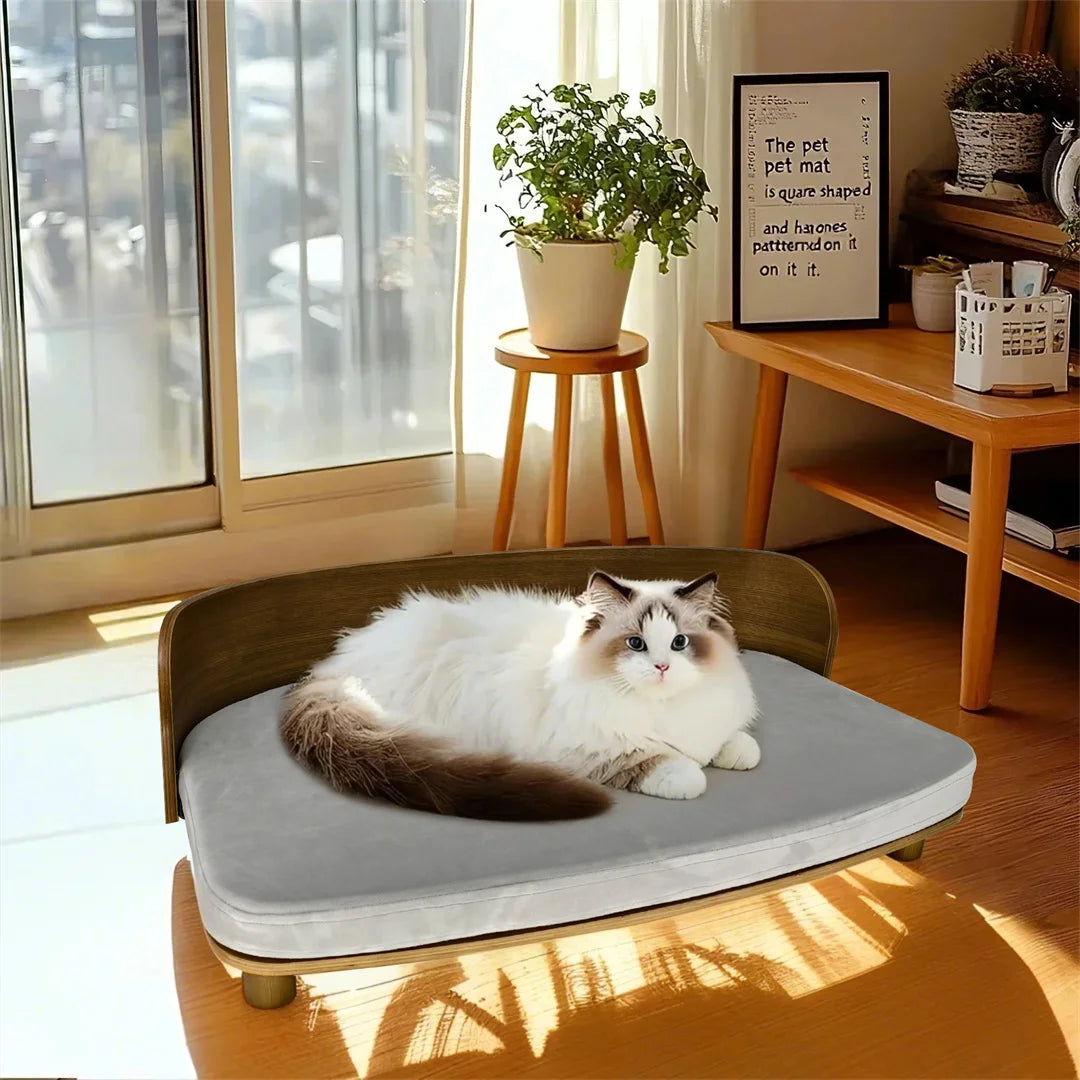 BINGOPAWCN Indoor Wooden Elevated Dog Cat Bed With Pad