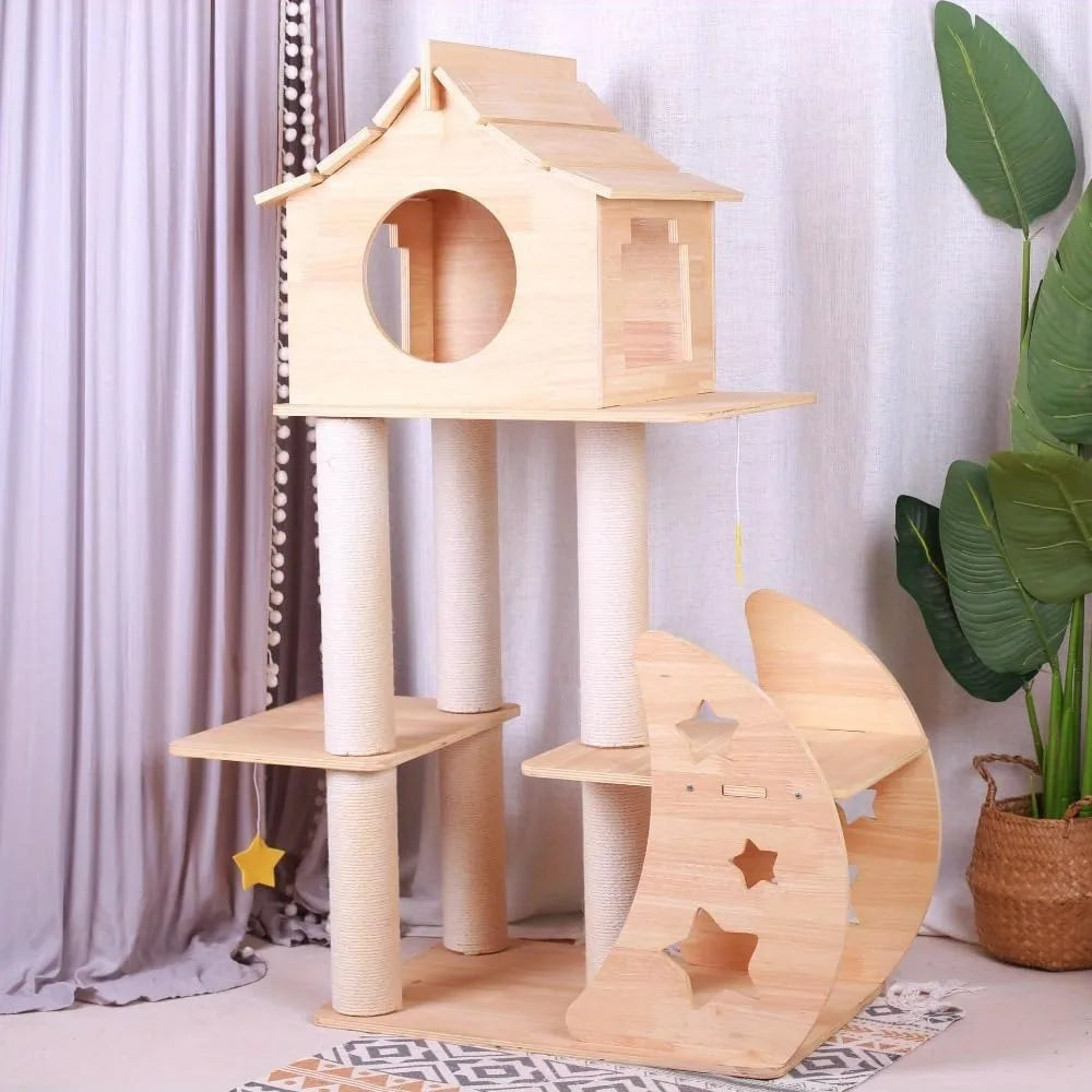 LUCK Premium Wooden Multi Level Cat Climber Space Capsule